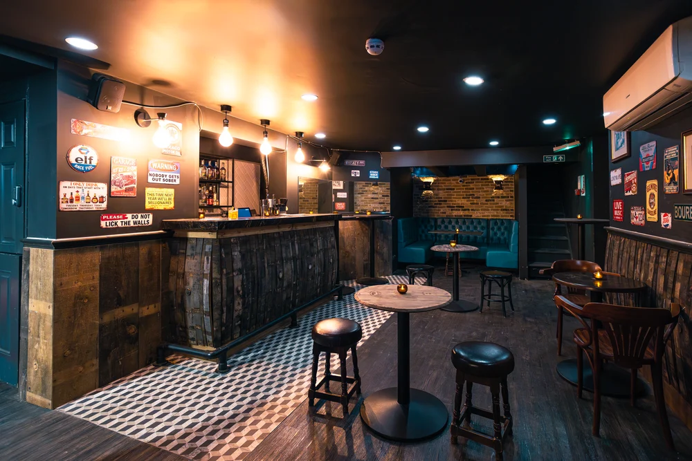 The dining room at Doghouse Distillery Bar