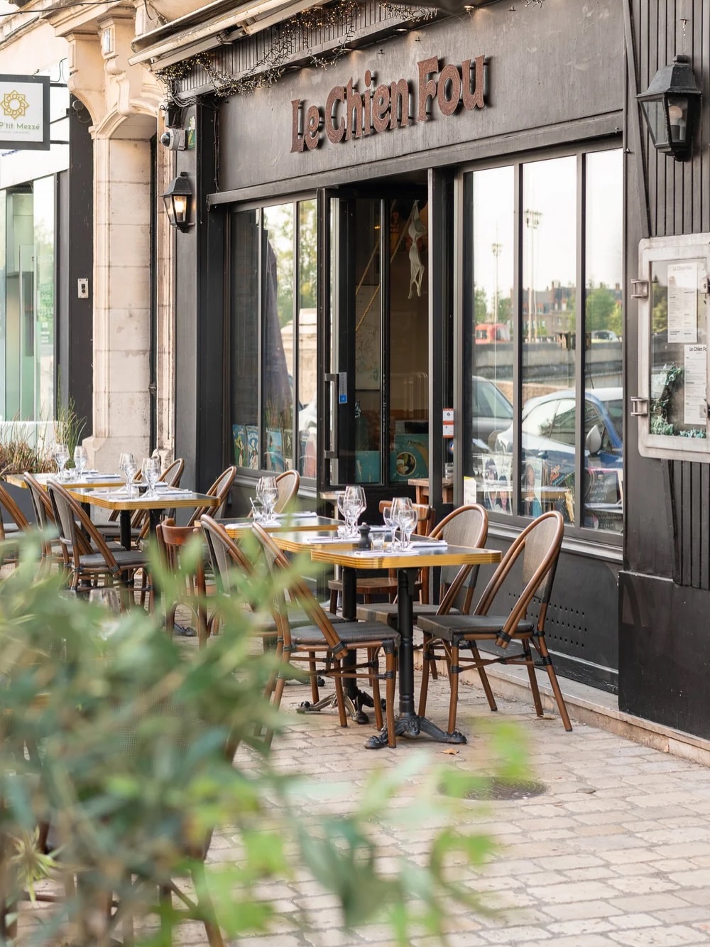 Terrace tables at Le Chien Fou