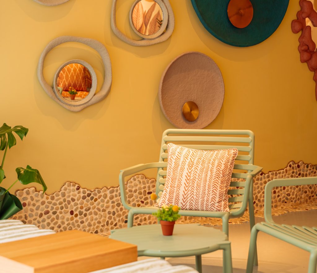 The pastel dining room at Noi Design Coffee