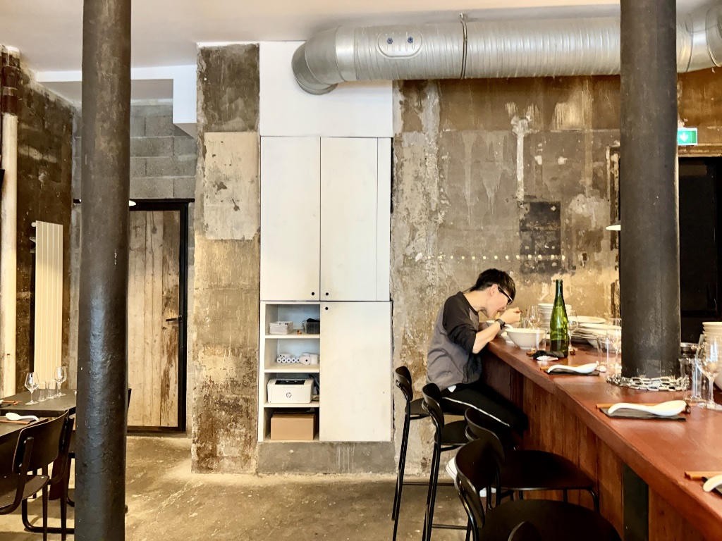 The counter at Toy, George Black’s ramen bar near Bastille